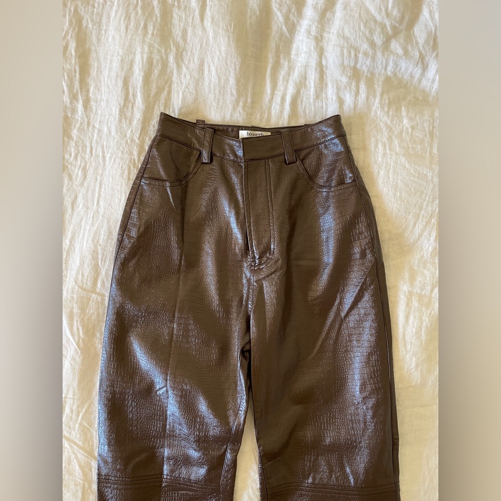 Faux croc brown leather pants. Straight leg